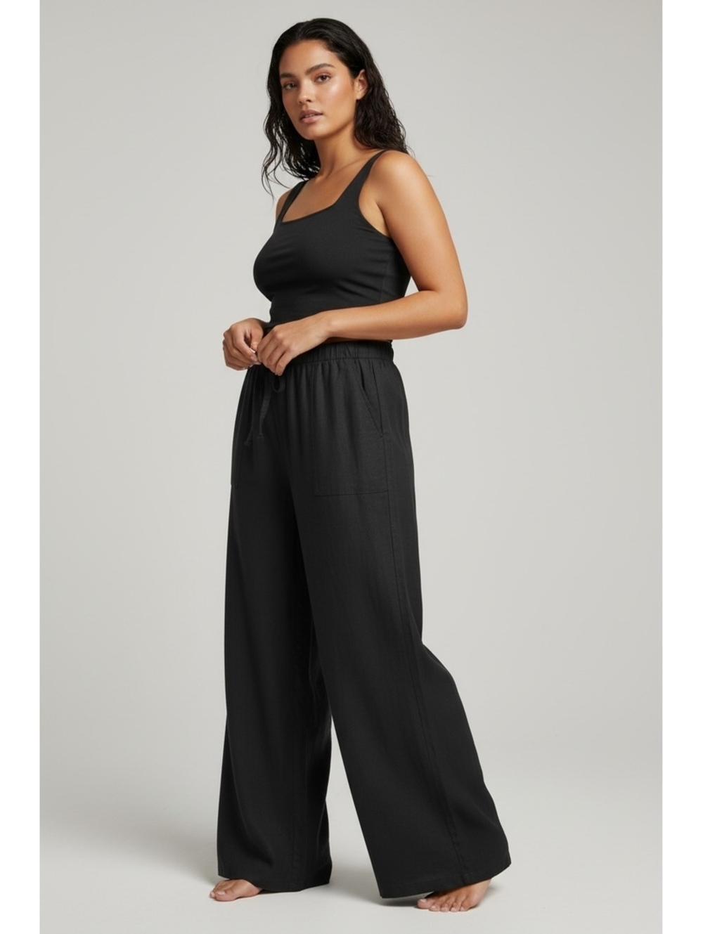 GAP Women's XL Black Pull-On Linen Wide Leg Pants